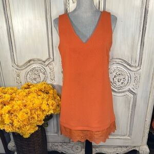 Sandro Paris Orange Sleeveless Dress with Lace Hem